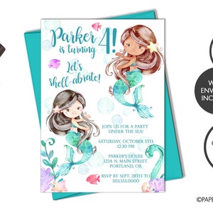 Digital or Printed Mermaid Birthday Invitation | Mermaid Party Invite | 4th Birthday | Girls Mermaid Birthday Invitation | Mermaid Invite