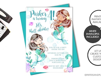 Digital or Printed Mermaid Birthday Invitation | Mermaid Party Invite | 4th Birthday | Girls Mermaid Birthday Invitation | Mermaid Invite