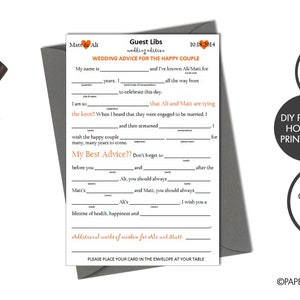 Digital or Printed Wedding Guest Mad Libs | Wedding Reception Decor | Wedding Guest Activities | Table Decor  Wedding Games | Bridal Mad Lib