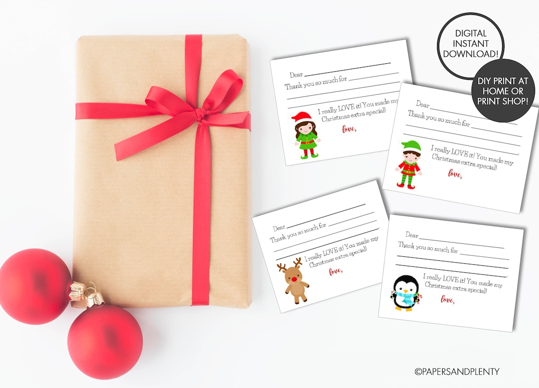 DIGITAL FILE - Christmas "fill in the Blank" Thank You Cards for Kids ...