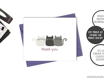 DIGITAL FILE - Kitty Cat Thank You Cards | Thank You Notes | Thank You Cards | Cat Lady Thank You Cards | Instant Download