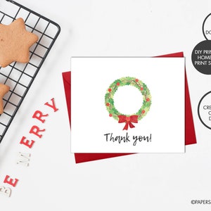 DIGITAL FILE - Christmas Thank You Card | Christmas Gifts | Holiday Thank You Card | Christmas Wreath Card | DIY Note Cards | Kids Thank You