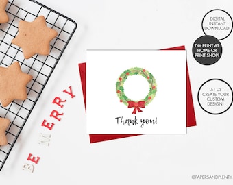 DIGITAL FILE - Christmas Thank You Card | Christmas Gifts | Holiday Thank You Card | Christmas Wreath Card | DIY Note Cards | Kids Thank You