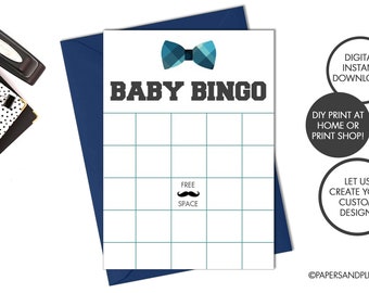 DIGITAL FILE - Baby Shower BINGO Game Card | Little Man Baby Shower | Bow Tie Baby Shower | Baby Shower Games | Plaid Bow Tie Baby Sprinkle