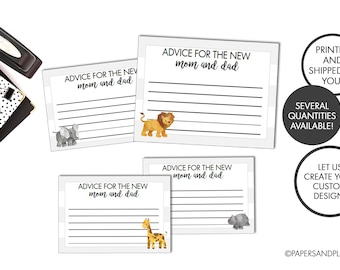 PRINTED Jungle Animal Baby Shower | Advice for New Mom and Dad Cards Set of 4 | Baby Shower Advice Cards | Baby Shower Games | Safari Theme