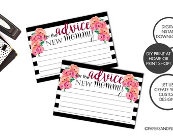 DIGITAL FILE - New Mommy Advice Cards (PINK) | Baby Shower Game | Baby Shower Activities | Floral Baby Shower | Diaper Party Advice Cards