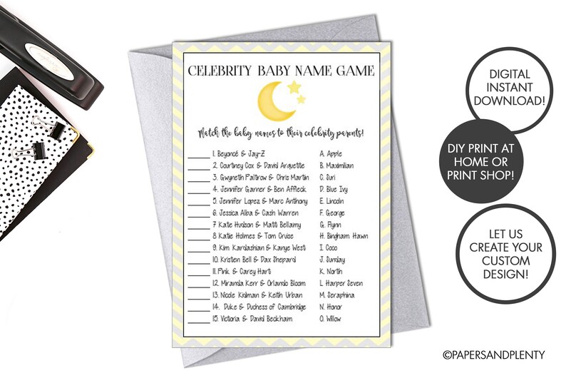 Digital File Celebrity Baby Name Game Card Baby Shower Etsy
