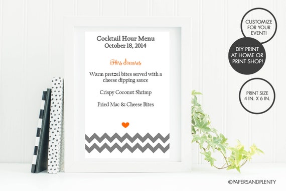 Wedding Reception Cocktail Hour Menu Wedding Reception Sign Etsy