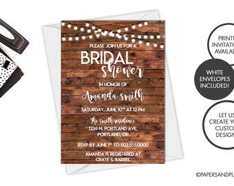 Digital or Printed Rustic String Lights Bridal Shower Invite | Rustic Wedding Shower | Wedding Shower Invite | Rustic/Wood Bridal Shower