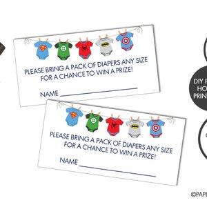 DIGITAL FILE - Superhero Baby Shower Diaper Raffle Card | Baby Shower Game | Diaper Raffle Ticket | Superhero Party  Superhero Baby Sprinkle