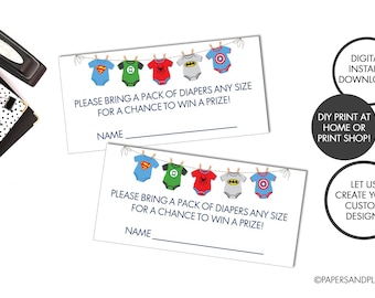 DIGITAL FILE - Superhero Baby Shower Diaper Raffle Card | Baby Shower Game | Diaper Raffle Ticket | Superhero Party  Superhero Baby Sprinkle