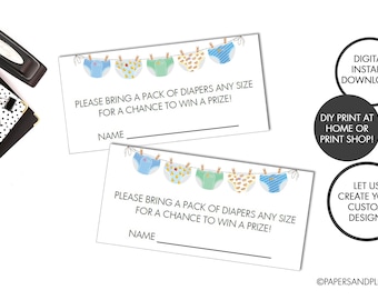 DIGITAL FILE - Boy Baby Shower "Diaper Raffle Cards" | Baby Shower Activities | Baby Shower Games | Diaper Raffle Tickets | Diaper Game Card