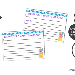 DIGITAL FILE - Bridal Shower Activities | Recipe for Happy Marriage Cards | Kitchen Theme Bridal Shower | Bridal Shower Games | Newlyweds