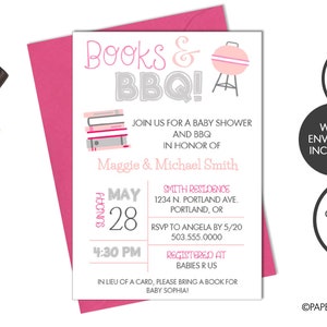 Couple's Baby Shower "Books & BBQ" (Boy or Girl) | Baby Shower Bbq Invitation | Book Themed Baby Shower - Printable File