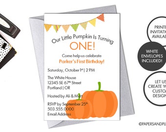 Digital Printed Little Pumpkin Birthday Invitation | First Birthday | Fall Birthday | Kid's Birthday Invitation | October Birthday Invite
