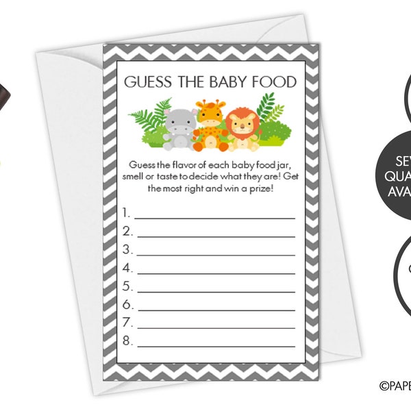 PRINTED Guess the Baby Food Game Card | Jungle Animal Baby Shower | Baby Shower Games | Baby Sprinkle Game | Safari Chevron Baby Shower