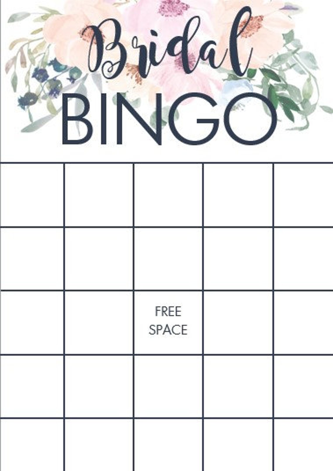 DIGITAL FILE Bridal Shower BINGO Game Card Floral Bridal Etsy