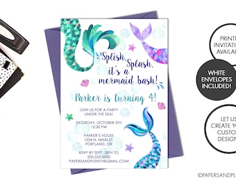 Digital or Printed Mermaid Birthday Invitation | Mermaid Tail Birthday Invite | Girls Mermaid Birthday | Kids Birthday Invitation | Mermaids