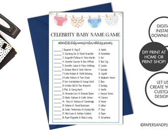 DIGITAL FILE - Baby Shower "Celebrity Baby Name" Game + Answer Key | Baby Shower Games | Baby Shower Activities | Printable