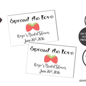 Spread the Love Bridal Shower Favor Tags Strawberry Jam Tags Party Favors Bridal Shower Gifts Thank You Gift Tags Printable File image 1