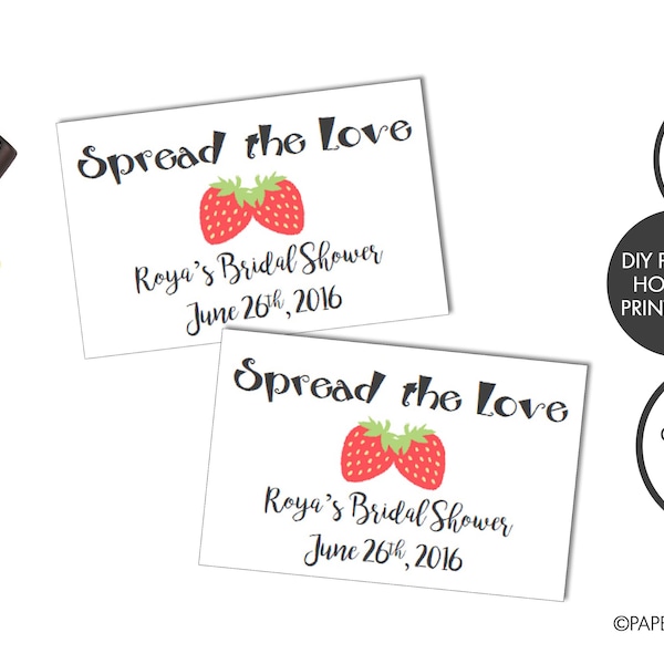 Spread the Love Bridal Shower Favor Tags | Strawberry Jam Tags | Party Favors | Bridal Shower Gifts | Thank You Gift Tags | Printable File