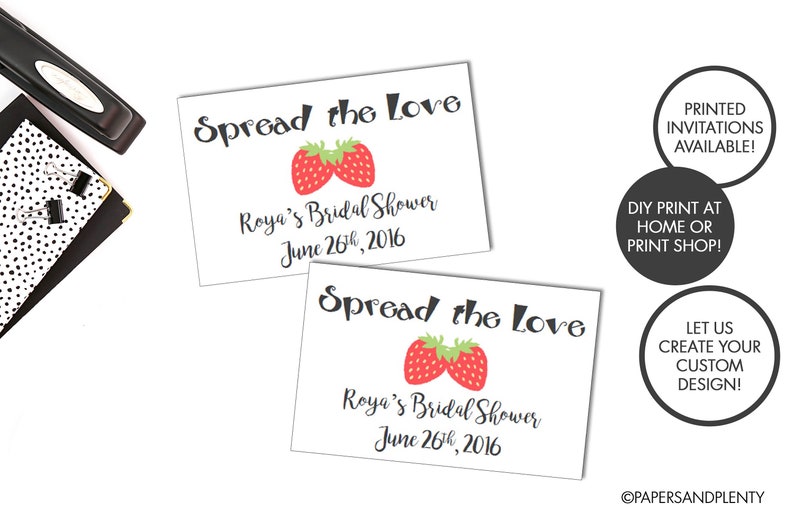 Spread the Love Bridal Shower Favor Tags Strawberry Jam Tags Party Favors Bridal Shower Gifts Thank You Gift Tags Printable File image 1