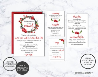 Winter "Tis the Season to Be Married" Wedding Invite + Insert Cards | Winter Wedding Invitation Suite | Christmas Wedding