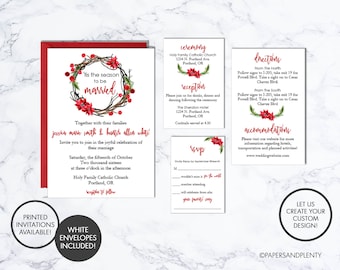 Winter "Tis the Season to Be Married" Wedding Invite + Insert Cards | Winter Wedding Invitation Suite | Christmas Wedding