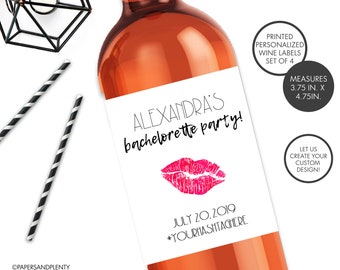 Printed Bachelorette Lips Party Wine/Champagne Bottle Labels | Custom Champagne Labels | Personalized Wine Labels | Girls Night Out Wine