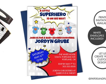 Digital or Printed Superhero Baby Shower Invite | Boy Baby Shower | Comic Superhero Invite | Baby Sprinkle Invite | Superhero Baby Sprinkle