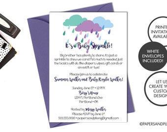 Digital or Printed Sprinkle Baby Shower Invitation | Rain Cloud Baby Sprinkle Invite | Baby Shower Brunch Invite | Sprinkle Invitation