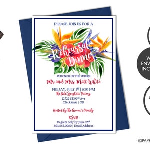 Digital or Printed Tropical Wedding Rehearsal Dinner Invitation | Tropical Flower Invite | Tropical Wedding | Luau Wedding Rehearsal