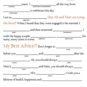 Digital or Printed Wedding Guest Mad Libs Wedding Reception Decor Wedding Guest Activities Table Decor Wedding Games Bridal Mad Lib image 2