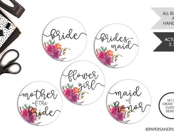 Bridal Shower Bridal Party Pinback Buttons | Bridal Party Pinback Buttons | Bridal Shower Button Favors | Bride Bridesmaid Pinback Buttons