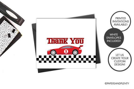 Digital Printed Race Car Birthday Thank You Cards Kids | Etsy