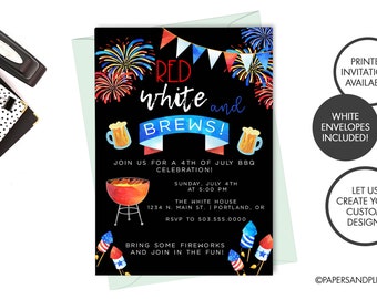 Digital or Printed 4th of July "Red, White & Brew" Invitation | Holiday BBQ Invite | 4th of July BBQ Party | Fireworks and BBQ Party Invite