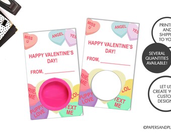 PRINTED Valentine Candy Heart Doh Card, Kids Party Favor, Kids Dough Party Favor, Non Candy Valentine Cards, Classroom Valentine Party Cards