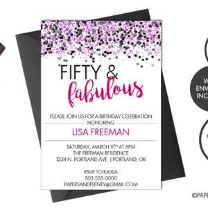 Digital or Printed Birthday Party Invitation &quot;Fifty and Fabulous&quot; | Milestone Birthday | Forty | Sixty and Fabulous | 50th Birthday Invite