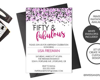 Digital or Printed Birthday Party Invitation "Fifty and Fabulous" | Milestone Birthday | Forty | Sixty and Fabulous | 50th Birthday Invite