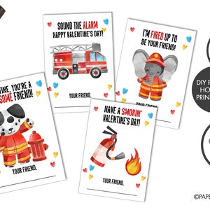 DIGITAL FILE - Kids Firefighter Valentine Cards, Printable Valentine Cards, Firetruck Valentine Card, Instant Download, Valentines for Kids