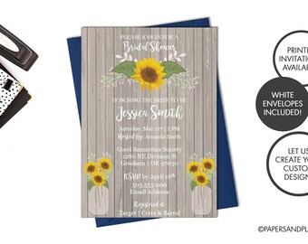 Digital or Printed Rustic Bridal Shower Invite | Sunflower Bridal Shower Invite | Rustic Wedding Shower Invitation | Sunflower Invitation