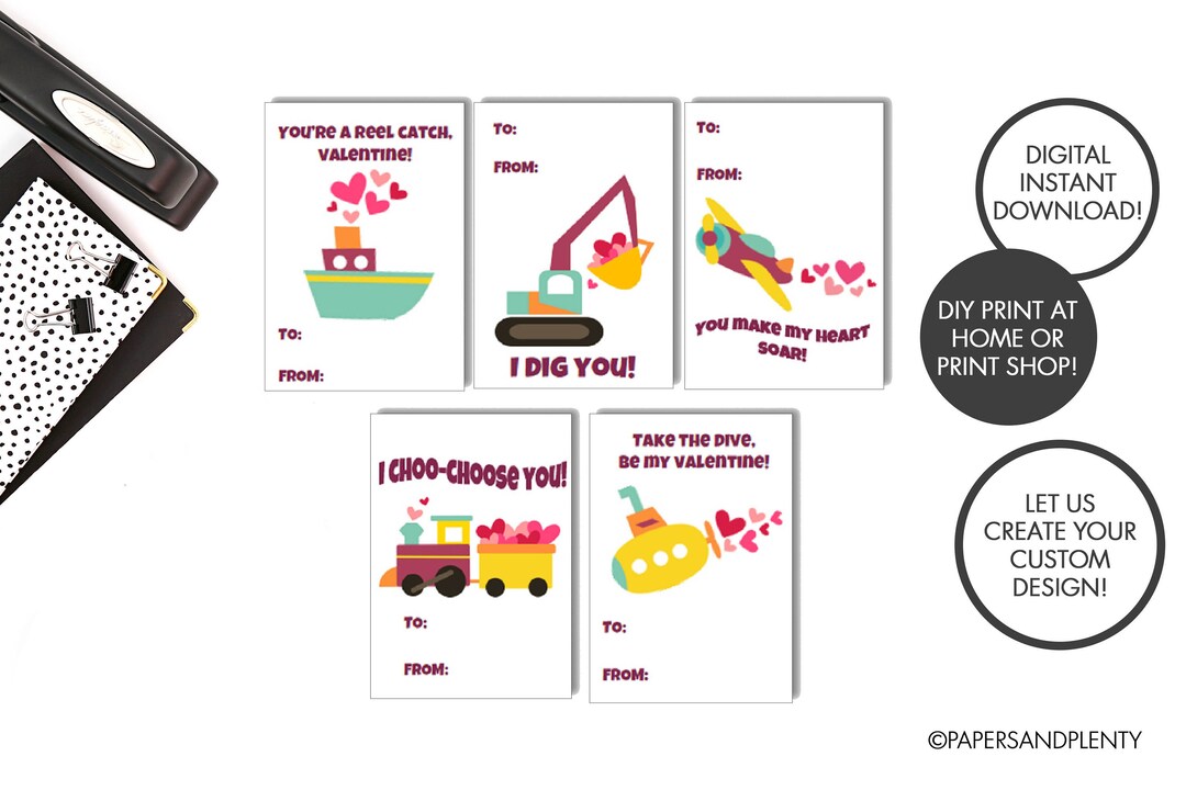 DIGITAL FILE Printable Cars Valentine Cards for Kids DIY Set of 8 ...