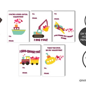 DIGITAL FILE - Printable Cars Valentine Cards for Kids (DIY) set of 8 | Valentine Vehicle Cards | Kid's Valentine Cards | Cars Valentines