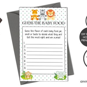 DIGITAL FILE - Guess the Baby Food Game Card | Jungle Animal Baby Shower | Baby Shower Games | Instant Download | Baby Sprinkle Game Card