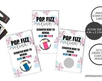 PRINTED New Years Pregnancy Reveal | Gender Reveal Scratch Off Cards | Pop Fizz Clink Gender Reveal Party | Team Pink Blue Scratch Game
