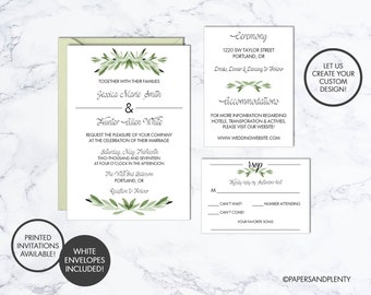 Olive Branch/Greenery Wedding Invitation + Insert Cards | Modern Wedding Invitation | Chic Wedding Invitation - Printable File