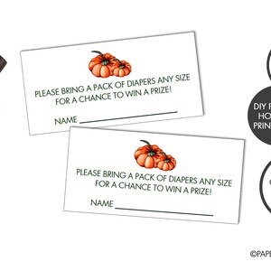 DIGITAL FILE - Pumpkin Diaper Raffle Cards | Little Pumpkin Baby Shower | Fall Baby Shower Games | Pumpkin Baby Shower Decor | Diaper Party
