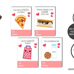DIGITAL FILE - Printable Food Valentine Cards for Kids Set of 8 (DIY) | Punny Valentine Cards | Food Pun Valentine Cards | You Complete Me