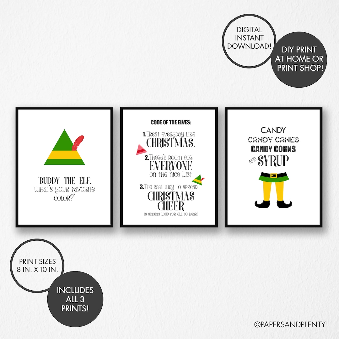 DIGITAL FILE - Elf Christmas Print Set of 3 | Buddy the Elf | Christmas ...