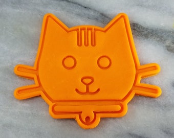 Cat Face Cookie Cutter 2-Piece, Stamp & Outline #1 - SHARP EDGES - FAST Shipping - Choose Your Own Size!